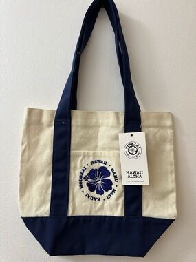 Hawaii Aloha Canvas Tote Bag - Navy & Cream